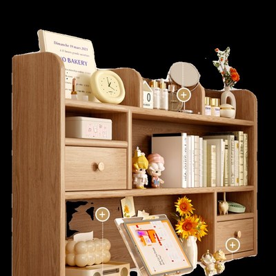 实木书桌收纳置物架一体桌面书架分层靠墙写字台桌上多层飘窗书柜