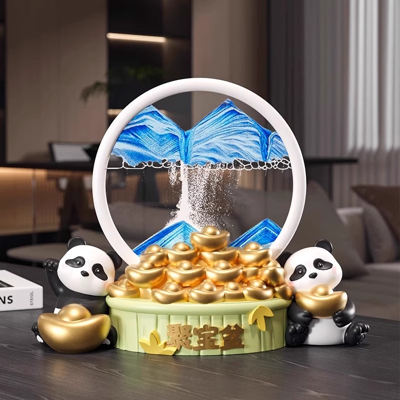 熊猫流沙画摆件桌面沙漏周边文创礼物客厅电视柜酒柜Z家居装饰品
