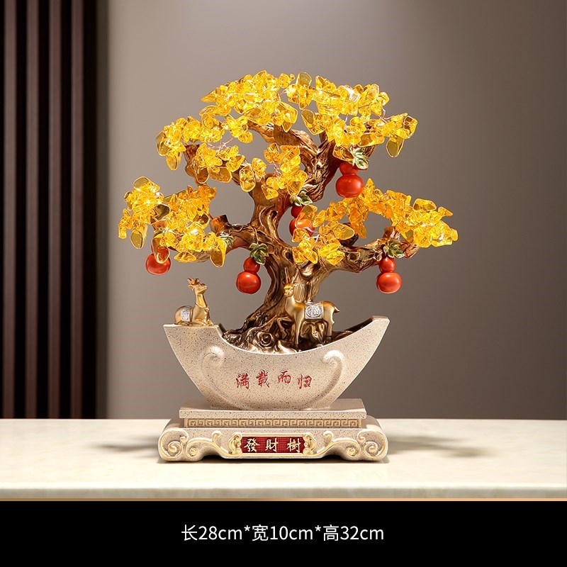 办公室中式摇钱树鹿新满载而归招财C发财树沛纳丽前台摆件礼物开