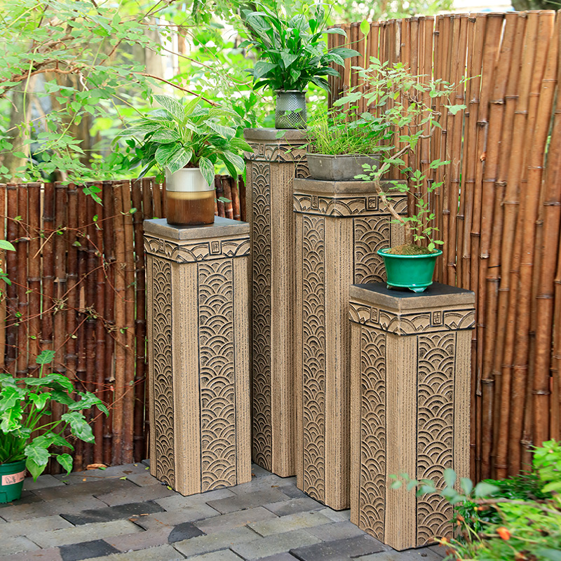 中式仿石柱e底座展示柱复r古盆景底架户外庭院花架装饰客厅落地摆