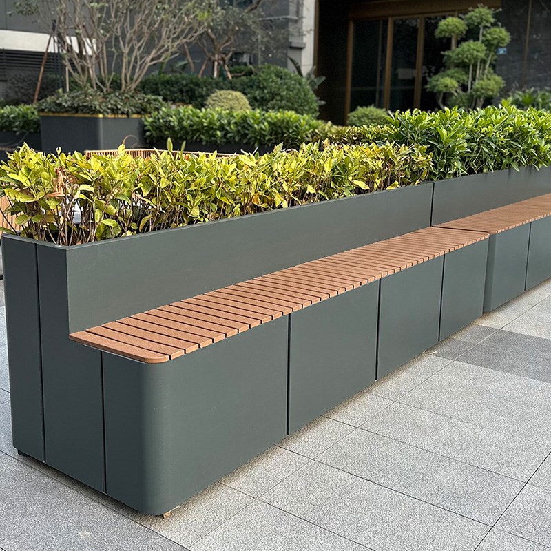 户外座椅花箱园林景观p塑木坐凳创意可定制商场公共休息等候椅组