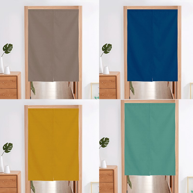 日式定制纯色门帘l隔断帘卧室免打孔挂帘厨房卫生间布艺半帘短帘