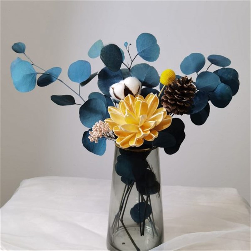 北欧简约描金玻璃花瓶 真花玫瑰雏菊干花花束装饰W客厅创意摆件