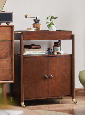 A10L实木复古餐边柜厨房置物架F带门柜子可移动小推车储物柜