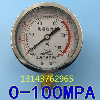 耐震压力表YN-100 -100MPA YTN100-100MPA 14000Psi 天湖抗震表