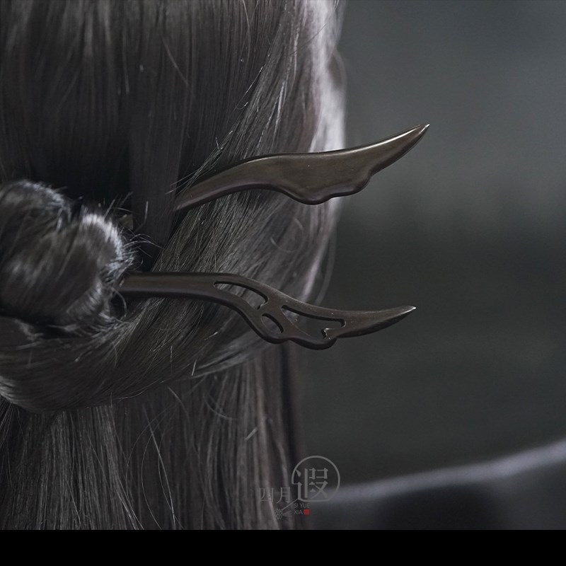 四月遐发簪黑檀木加长款23厘A米木制日常简约国风木钗仙羽超长