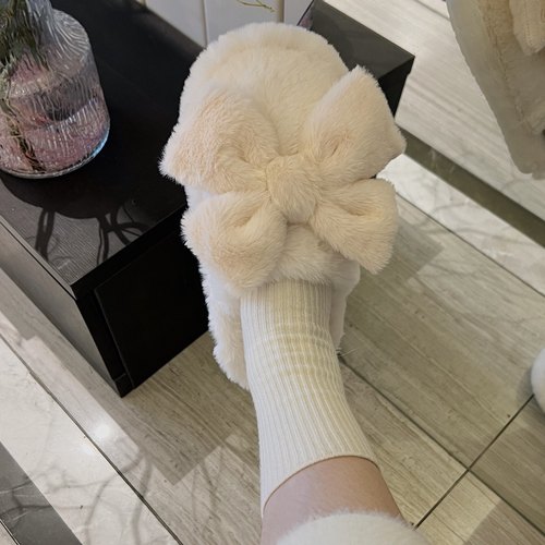 毛毛拖鞋女外穿秋冬厚底毛绒绒蝴蝶结时尚居家高级黑色包头棉拖鞋