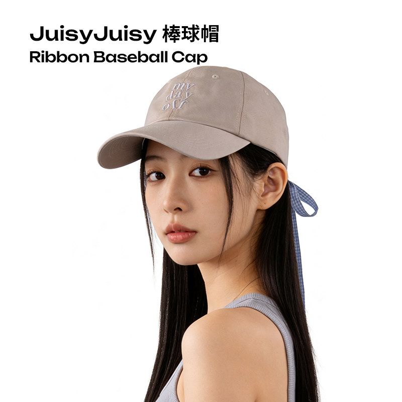 Juisyjuisy蝴蝶结棒球帽显脸小宽檐鸭舌帽复古韩版复古刺绣帽子女