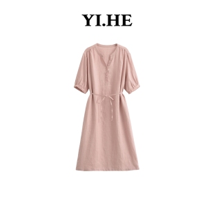 韩系休闲显瘦减龄连衣裙CH YIHE 100%亚麻 夏季 230 2026新款