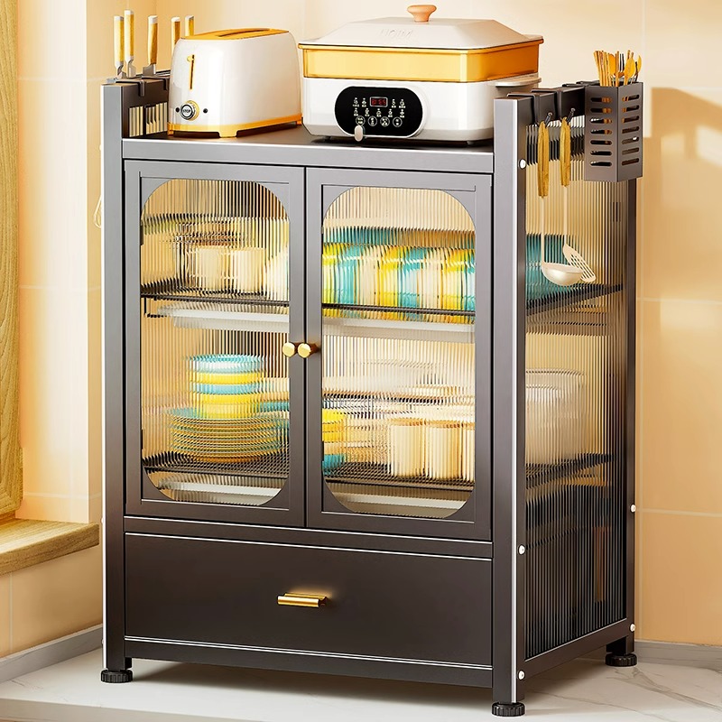 抽屉式碗碟沥水h收纳带门碗柜厨房置物架家用台面防尘放餐具碗盘