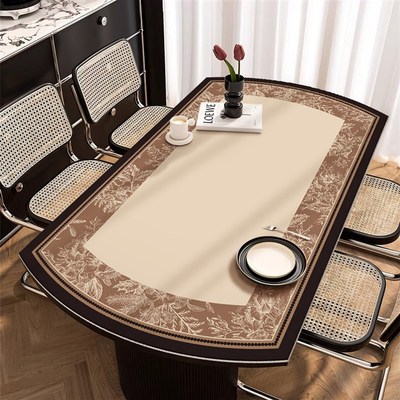 3.5mm新款椭圆形餐桌茶u几桌垫防水防油防烫弧形可折叠桌桌布加厚