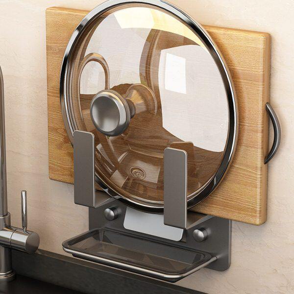 架子神器盘置物砧板家用锅盖架壁挂锅盖水放式接免打孔带厨房收纳