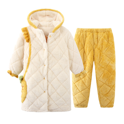 儿童睡衣女童冬季加绒加厚t款三层夹棉中大童女孩冬款法兰绒家居