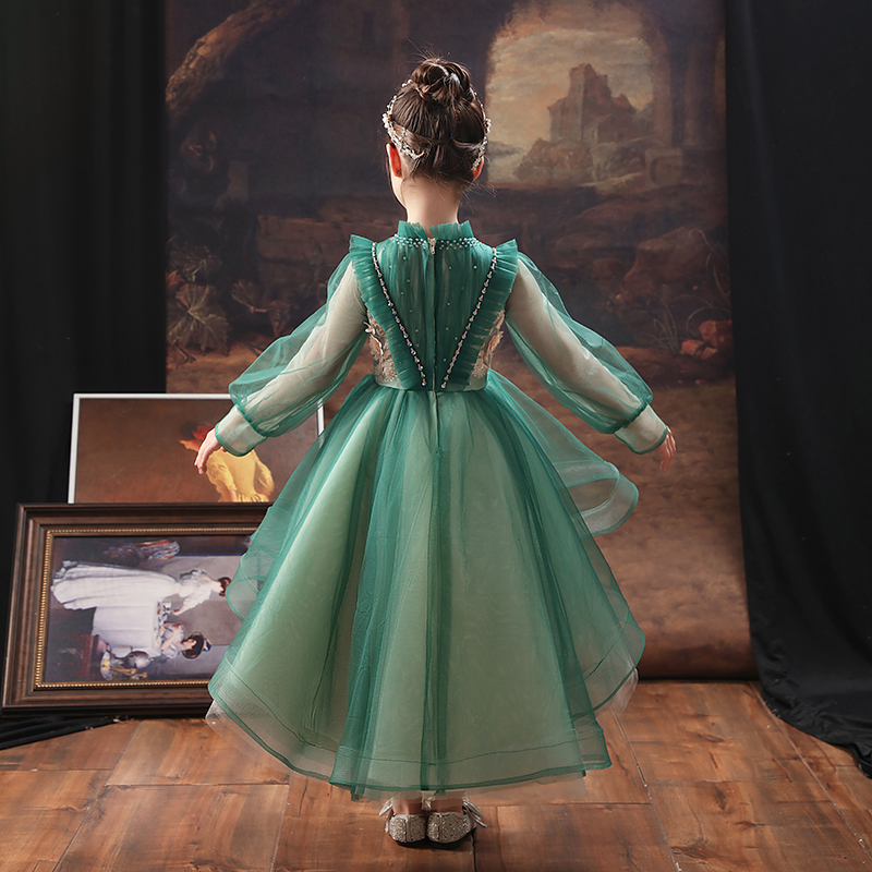 儿童礼服公d主裙女童生日前短後长女孩走秀花童婚纱钢琴演出服高