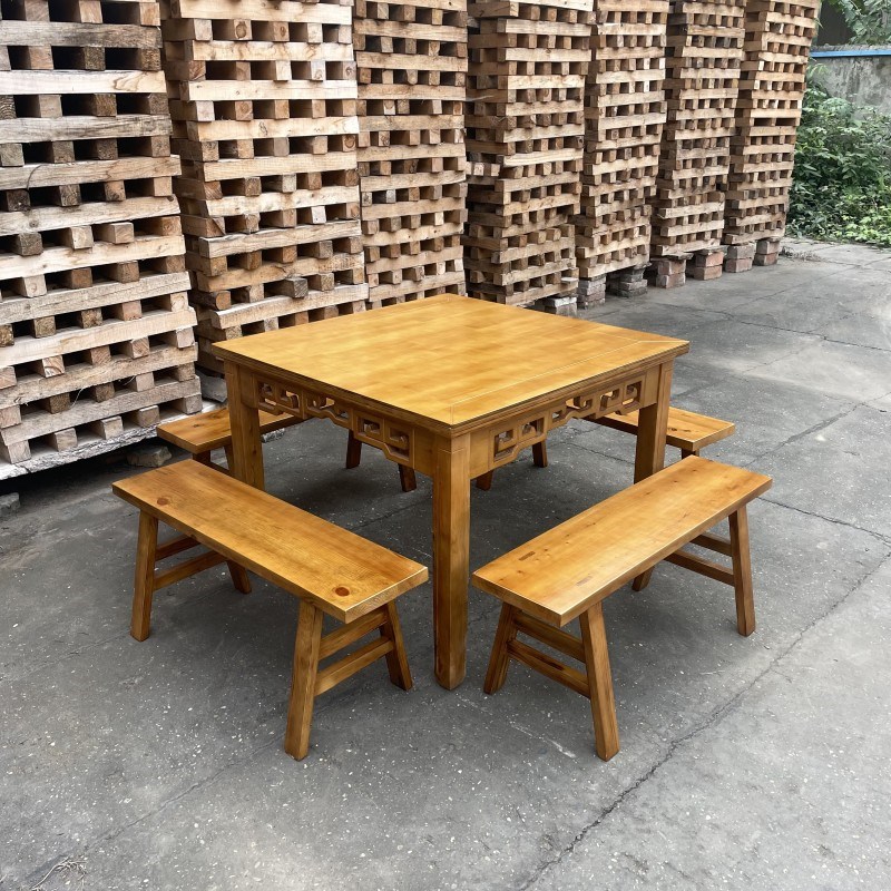 实木八仙桌正方形餐馆桌椅v组合面馆四方餐桌饭店方桌椅组合商用