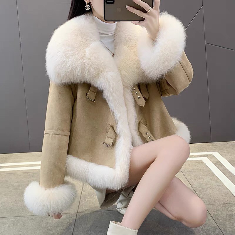 2023新款整皮狐狸毛时尚毛领y年轻小个子气质百搭短款毛毛大衣外