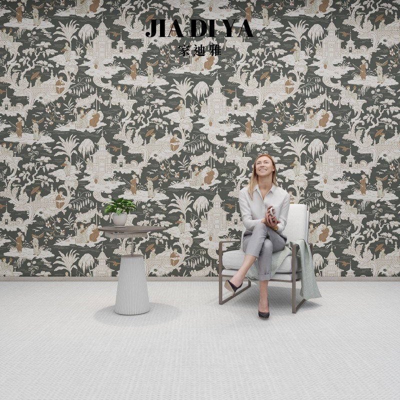 法式中古风人物植物高级感u壁纸客厅电视背景墙纸卧室玄关覆古墙