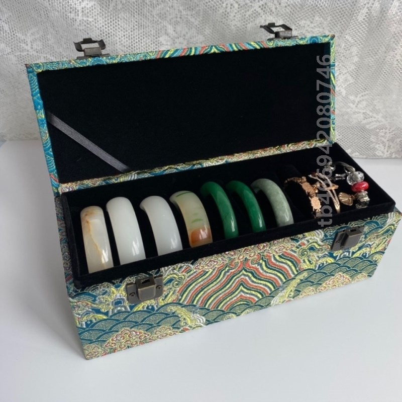 首饰收纳盒可装g10个手链锦布盒,金银家居复古图案礼盒,玉镯,好看