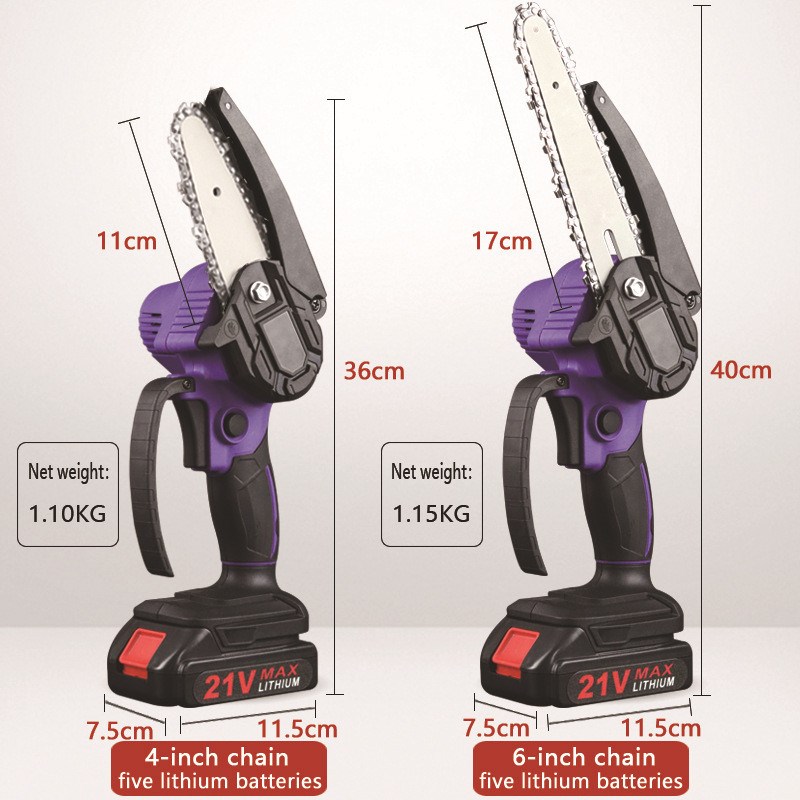 充电式单电锯4寸家用小型手持有刷手F提锂电6寸伐木锯户外无刷电
