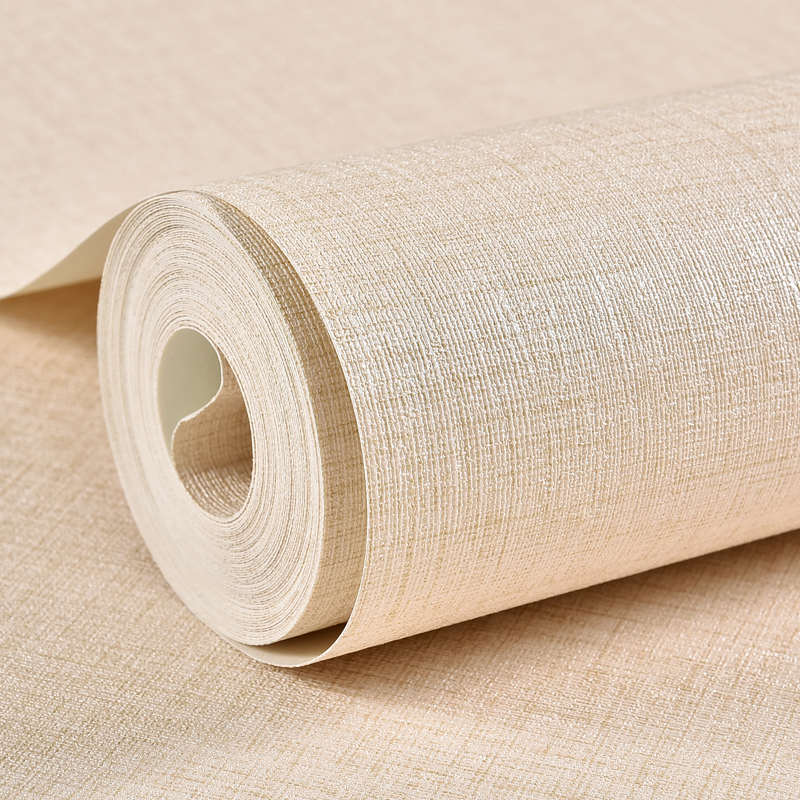 现代简约素色工程墙纸PrVC压纹C米白色 酒店房间客厅店铺办公室壁