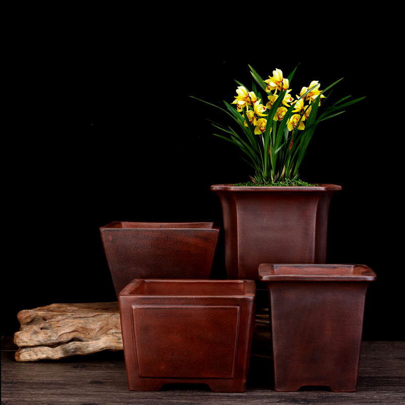 紫砂花盆a仿古精品抽角四方盆景盆斗盆老桩榕树绿植文竹黑松盆包
