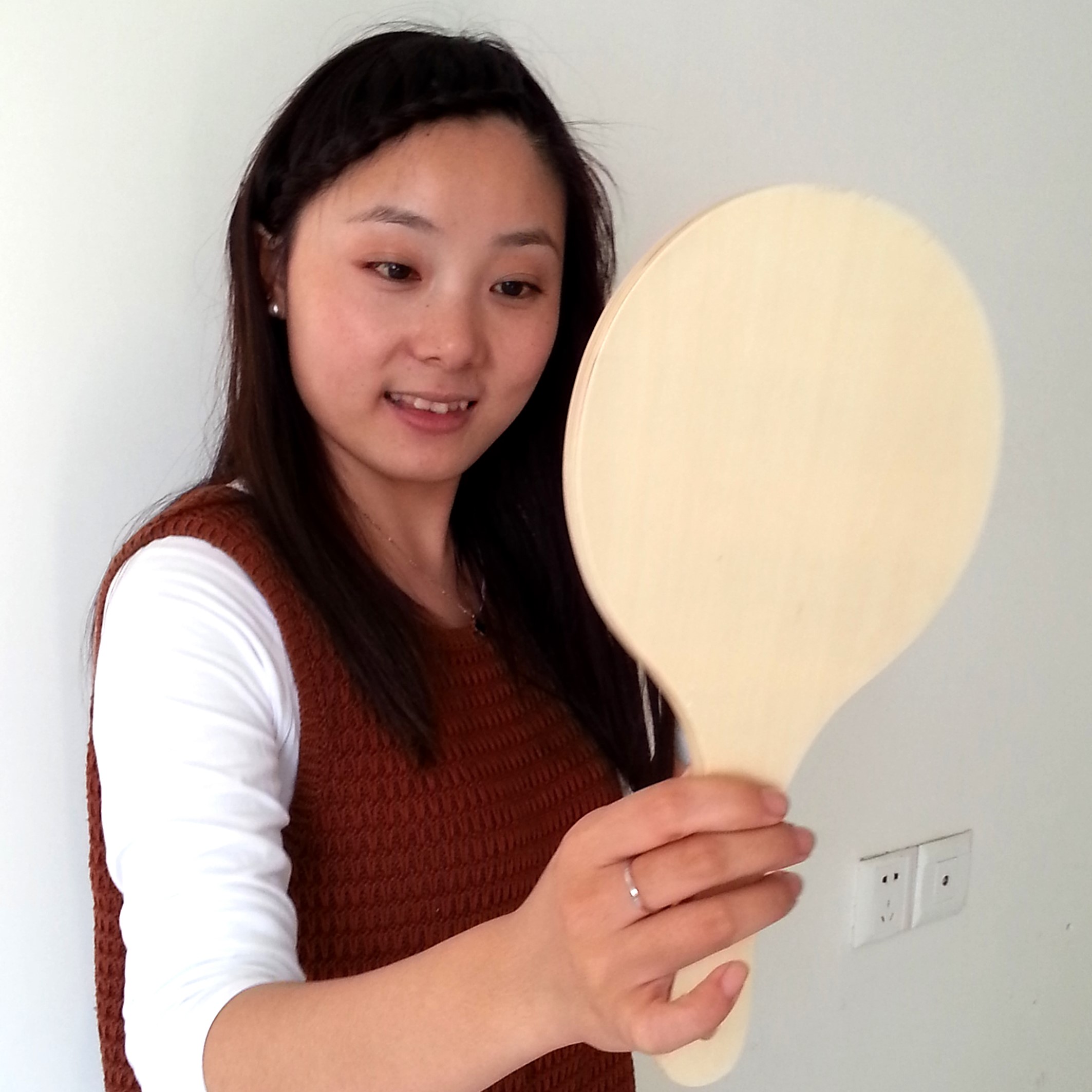 美容院镜子化妆镜手持镜子纹绣专用小手拿木质美妆镜手柄Y定制LOG