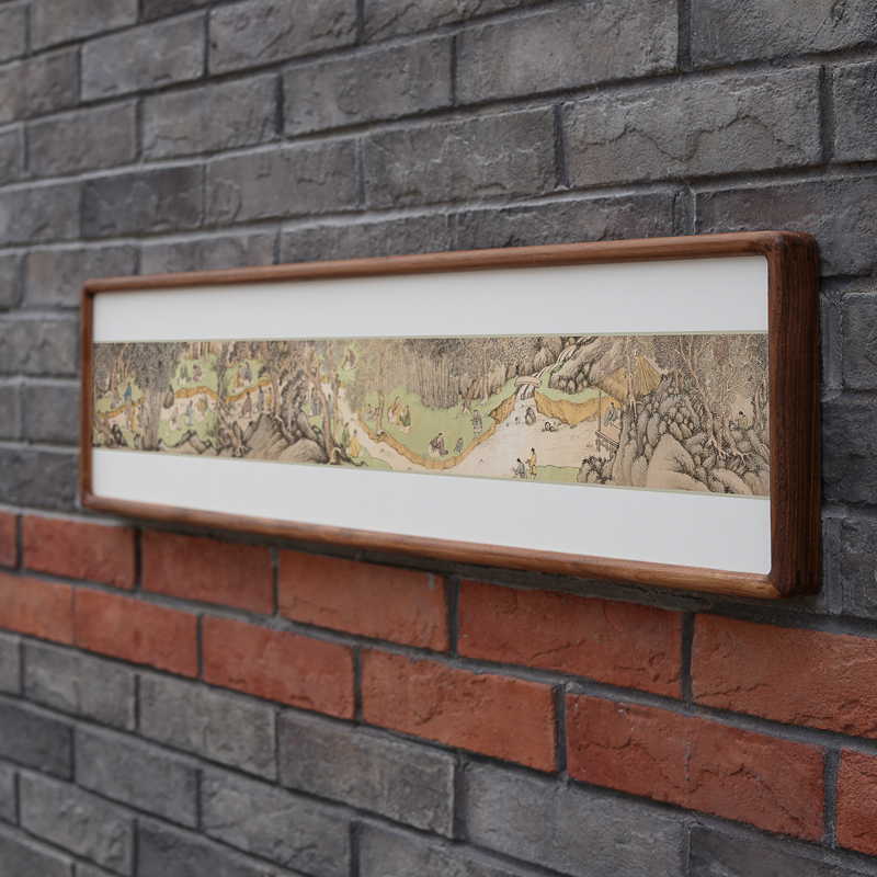 茶室横版长条挂画l床头沙发背景墙极简禅意画实木新中式装饰画