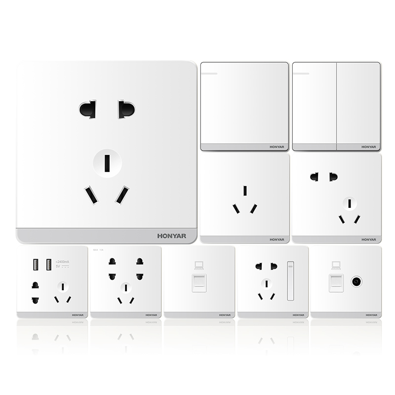 鸿雁大板雅白 开关插座r面板墙壁电灯开关1位单联一开单控单开单