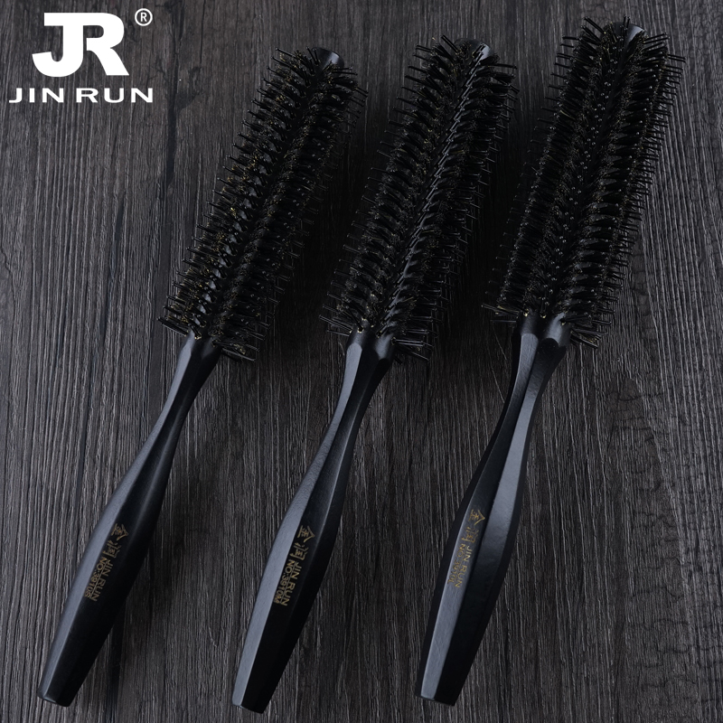 猪鬃毛滚梳卷发梳内扣家用吹造型梳D发廊专业木梳梨花头圆筒卷直