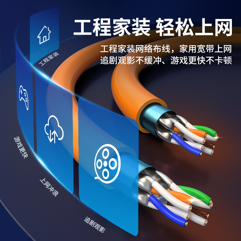 超六类网线万兆CA6A高速双A屏蔽纯铜工程装修家用布线305米