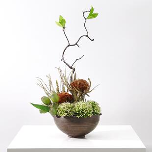 新中式干花枯枝小佛塔仿真花艺盆景样板间办公室茶室玄关软装摆件