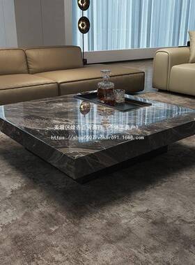 奈丘大理石茶几客厅家用新意式米诺提悬浮方形茶几小户型军绿色木