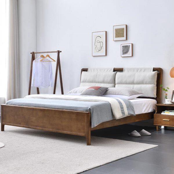 全实木布艺软包床新中式卧室家具1.5现代简约1.8米主卧双人靠背床