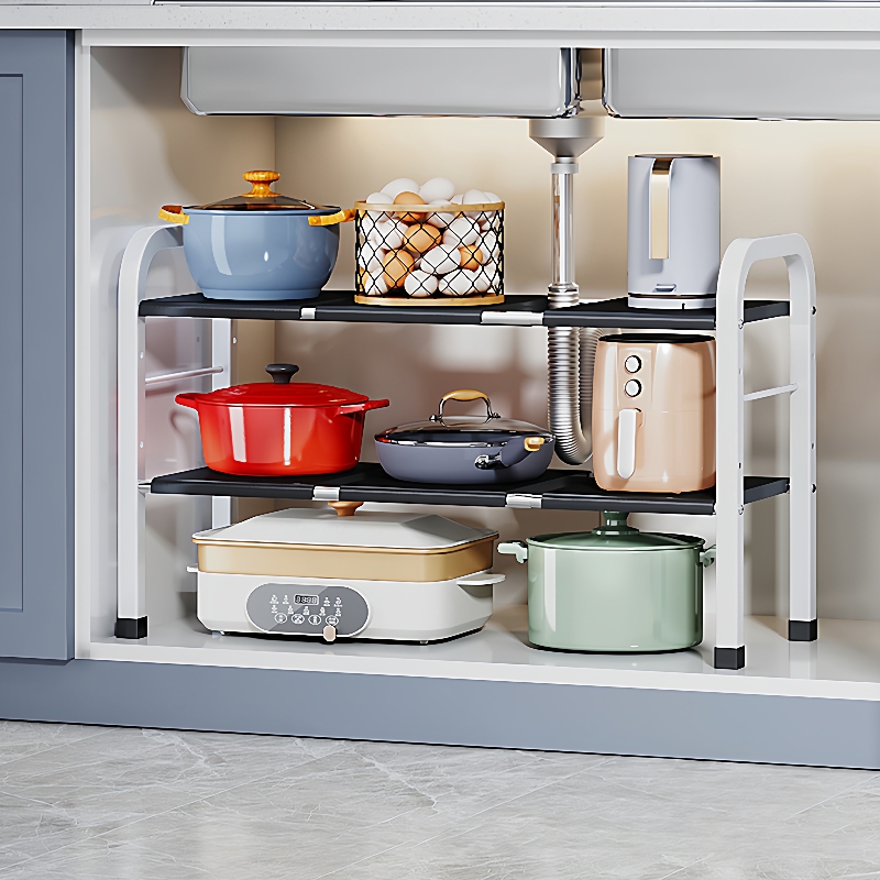厨房收纳架多功能放锅储物架子下水槽置物架可伸缩橱柜内分层隔板