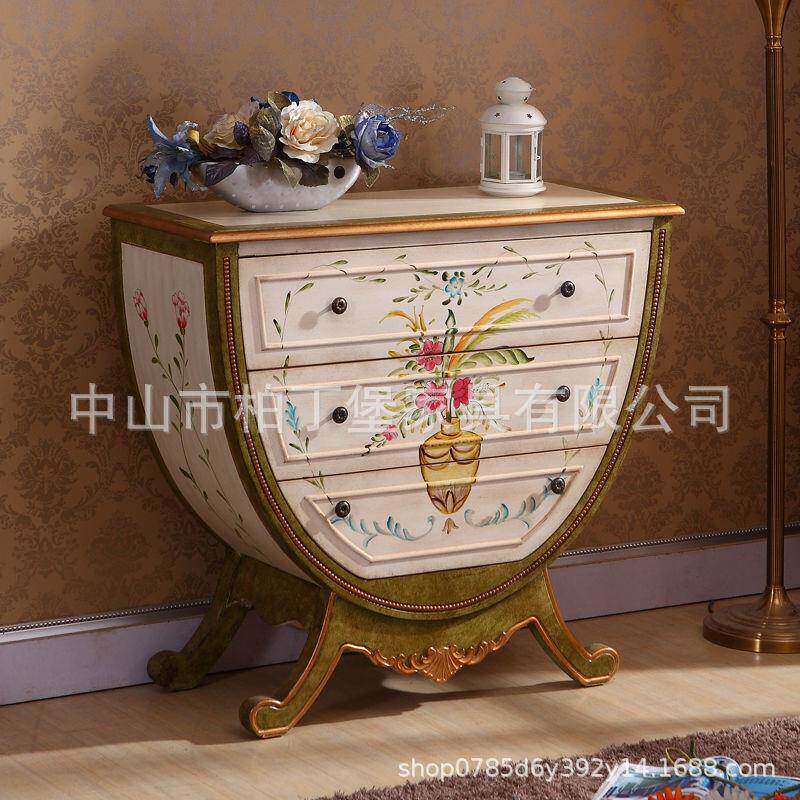 美式斗柜复古彩绘玄关柜客厅装饰柜实木地中海乡村田园欧式收纳柜
