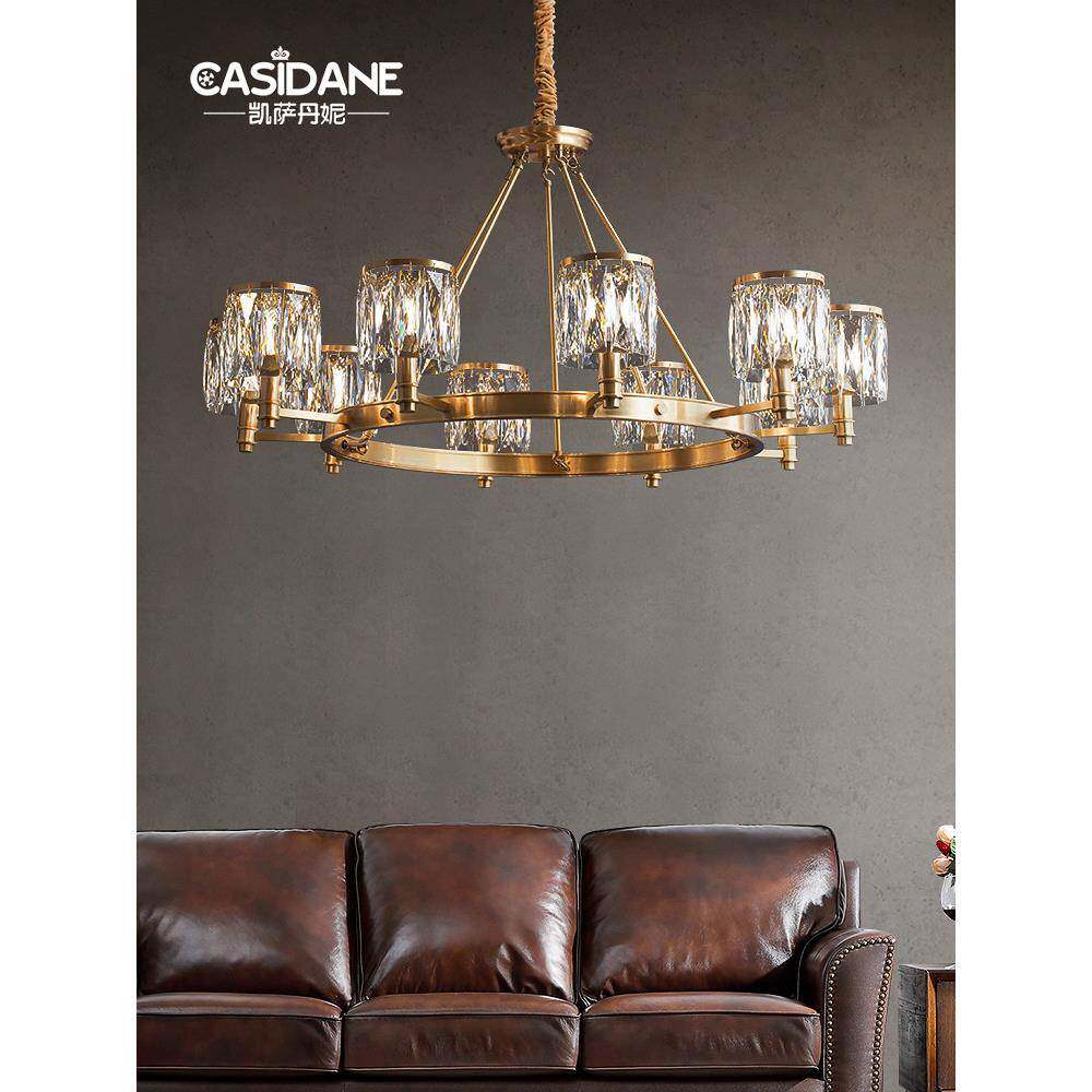 全铜轻奢水晶吊灯美式乡村客厅别墅复古现代简约餐厅灯具