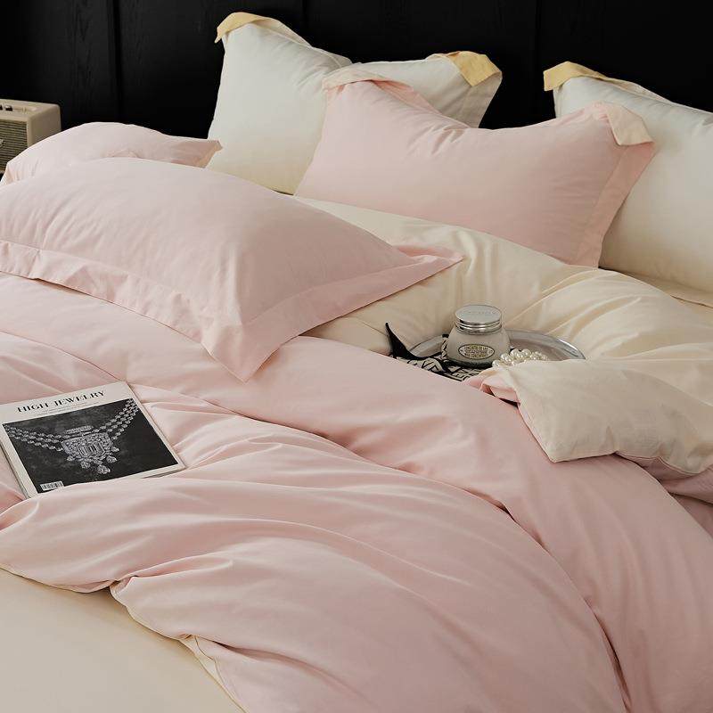 纯色简约长绒棉磨毛四件套全棉纯棉被套床单床笠款1.8米床上用品4