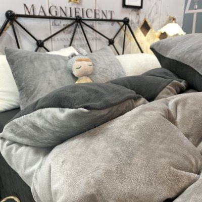 简约拼色牛奶绒四件套1.5m1.8m床单被套加厚加绒男士公寓床上用品