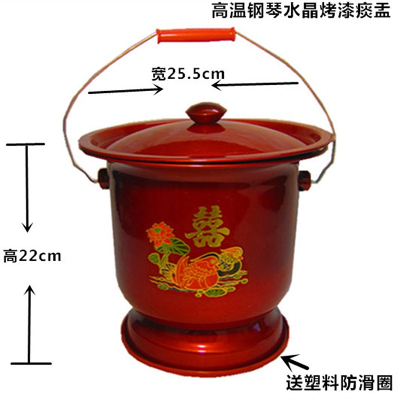 痰盂坐便器女高脚尿桶大r人尿盆带盖搪瓷防臭家用起夜老人卧室加