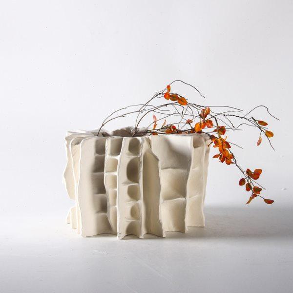 新中式创意素白陶瓷百褶网格花器挂盘样板房酒店售楼处玄关装饰品,家居饰品,花瓶,淘宝优惠券,粉丝福利购,淘宝优惠卷