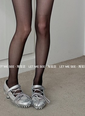 LET ME SEE 黑色丝袜纯欲竖条纹性感黑丝潮薄款打底袜高透连裤袜