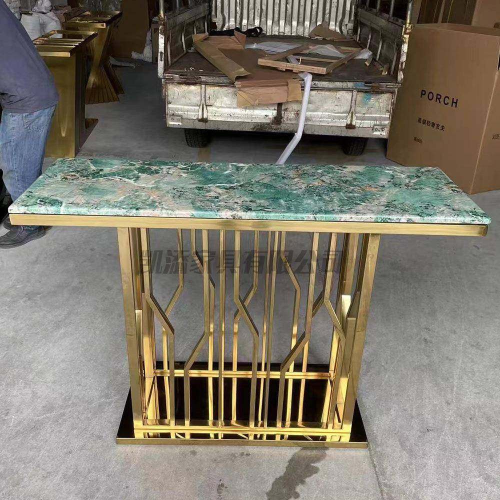 轻奢不锈钢玄关桌子北欧端景台大理石条案金属条几窄桌简约玄关台