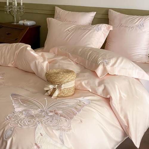 2025新款轻奢高级简约清新全棉纯棉刺绣贴布绣家用床上用品四件套