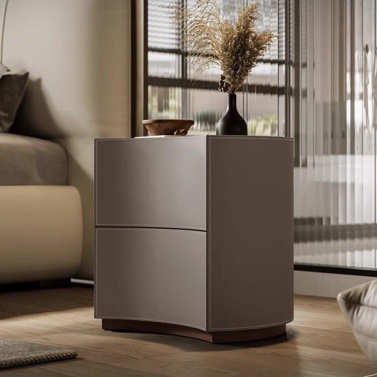 意式极简床头柜马鞍皮轻奢储物卧室设计师高级感主卧床边柜边几柜