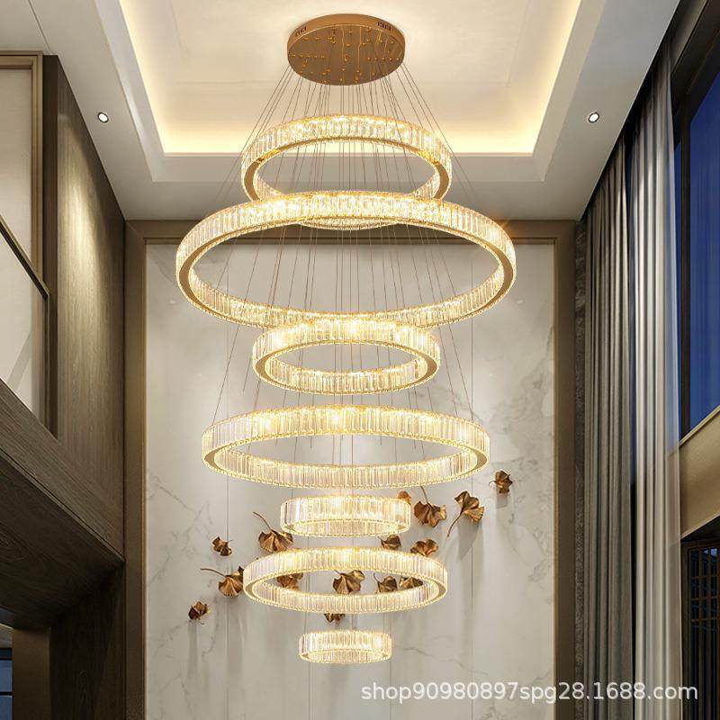 水晶灯具复式楼大吊灯别墅楼中楼挑空客厅吊灯loft公寓楼梯灯圆环,家装灯饰光源,智能吊灯,淘宝优惠券,粉丝福利购,淘宝优惠卷