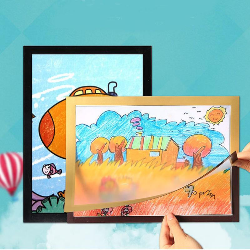 50个磁性儿童画框装裱简易相框挂墙4开8磁吸外框3展示磁力墙贴