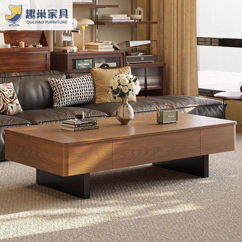 中古茶几客厅家用小户型胡桃木茶几现代简约高级感长方形实木茶几