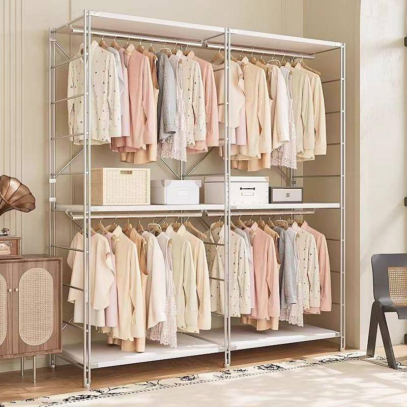 衣柜简易组装卧室家用出租房用金属钢制衣橱开放式衣帽间置物架子