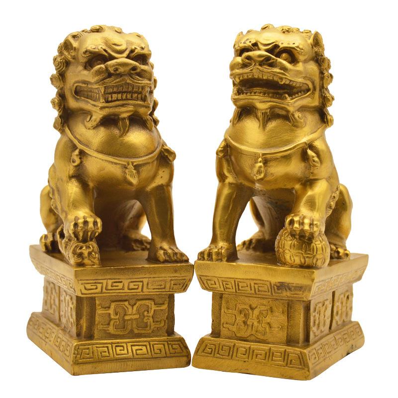 德缘居铜狮子摆件一对北京狮宫门狮雄狮铜狮摆件家居装饰品