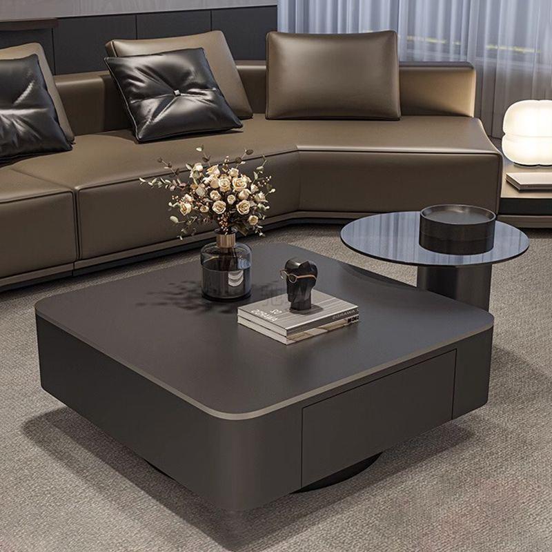 3l高级感正方形岩板茶几小户型现代简约客厅家用黑色极简玻璃茶几